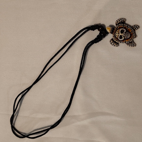 “Hand-Carved Turtle Skull Pendant Necklace — Boho Beach Tribal Jewelry” - Picture 3 of 5